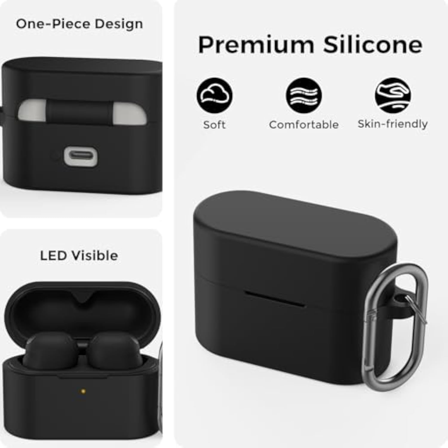 Sony WF-1000XM6 Silicone Case, Black Accessory for Sony WF-1000XM6 Wireless Earbuds