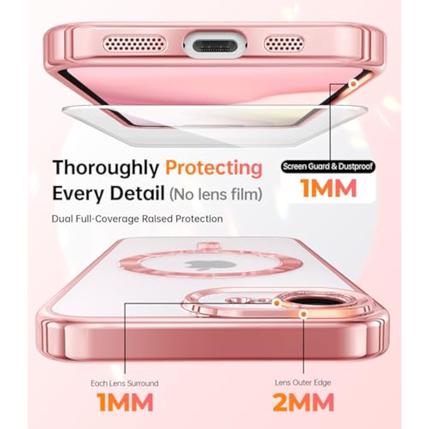 Designed For 16E Case 6.1", [Compatible With Magsafe] [Glitter Card & Wrist Strap] [2X Screen Protectors] Surround Raised Lens Protection Designed For Se 4 Case, Rose Gold
