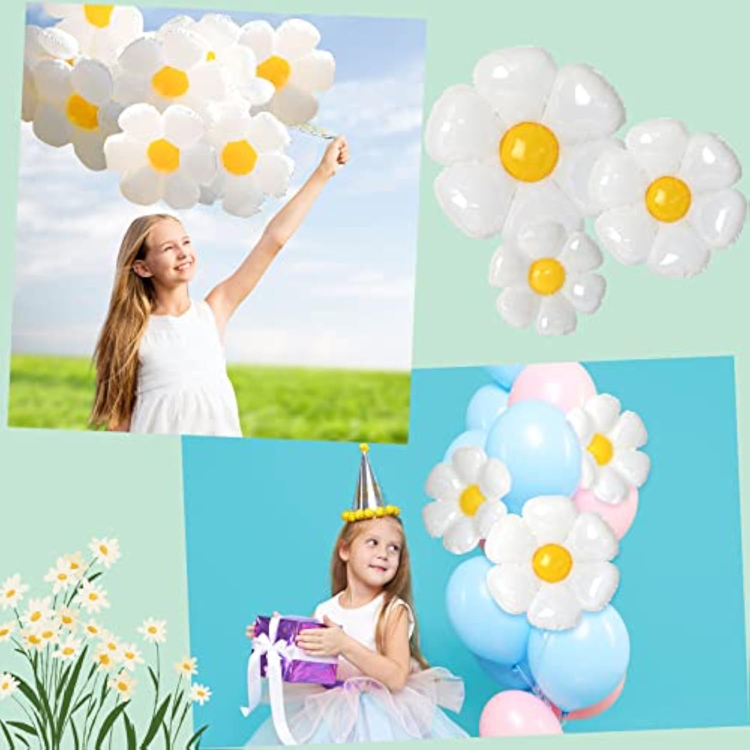 Daisy Balloons, 18Pcs White Daisy Flower Balloons Party Decorations For Birthday Wedding Baby Shower Party Decorations Supplies?Huge Balloon X 3, Medium X 5, Small X 10?