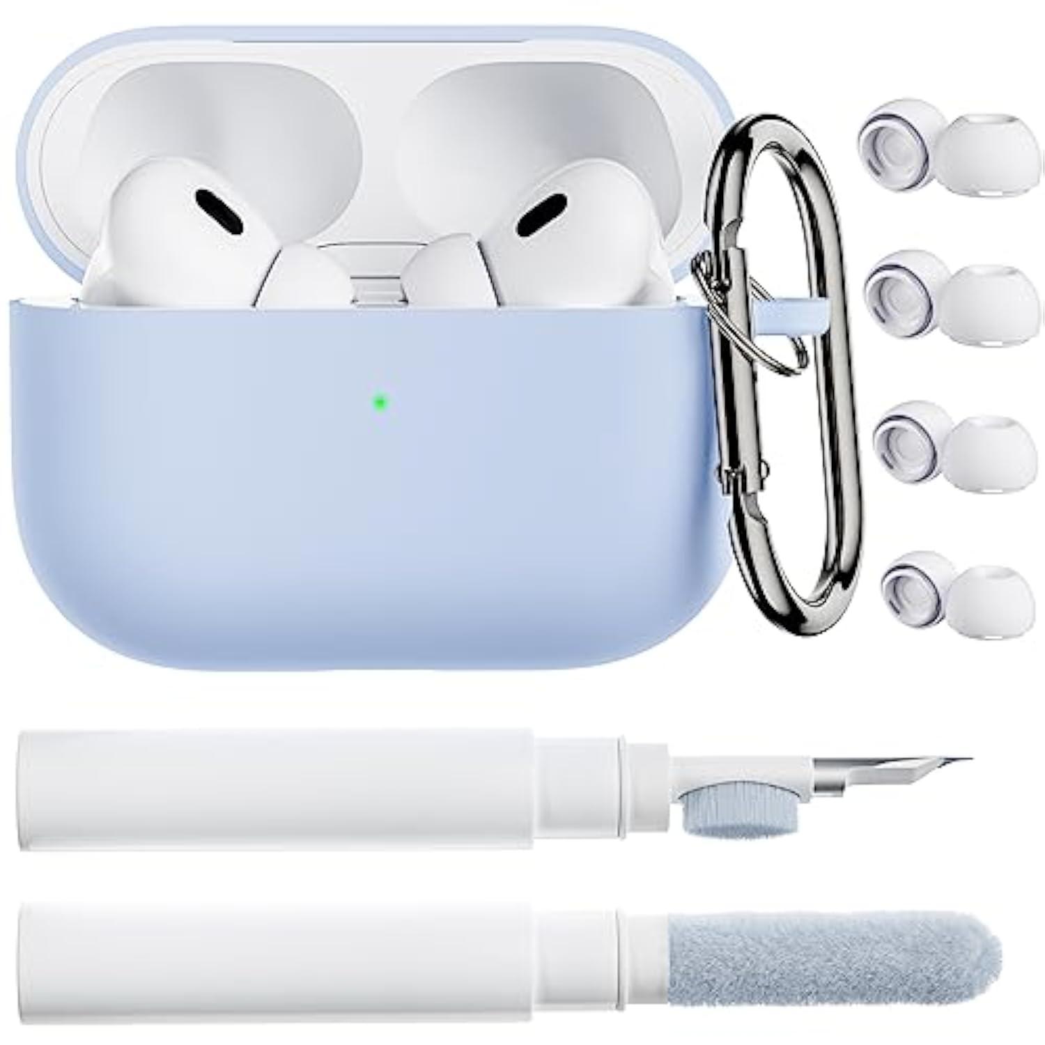 For Airpods Pro 2 Case, Compatible With Airpods Pro 1St/2Nd Generation, Soft Silicone Cover With Cleaner Kit, Eartips Protector & Keychain-Baby Blue