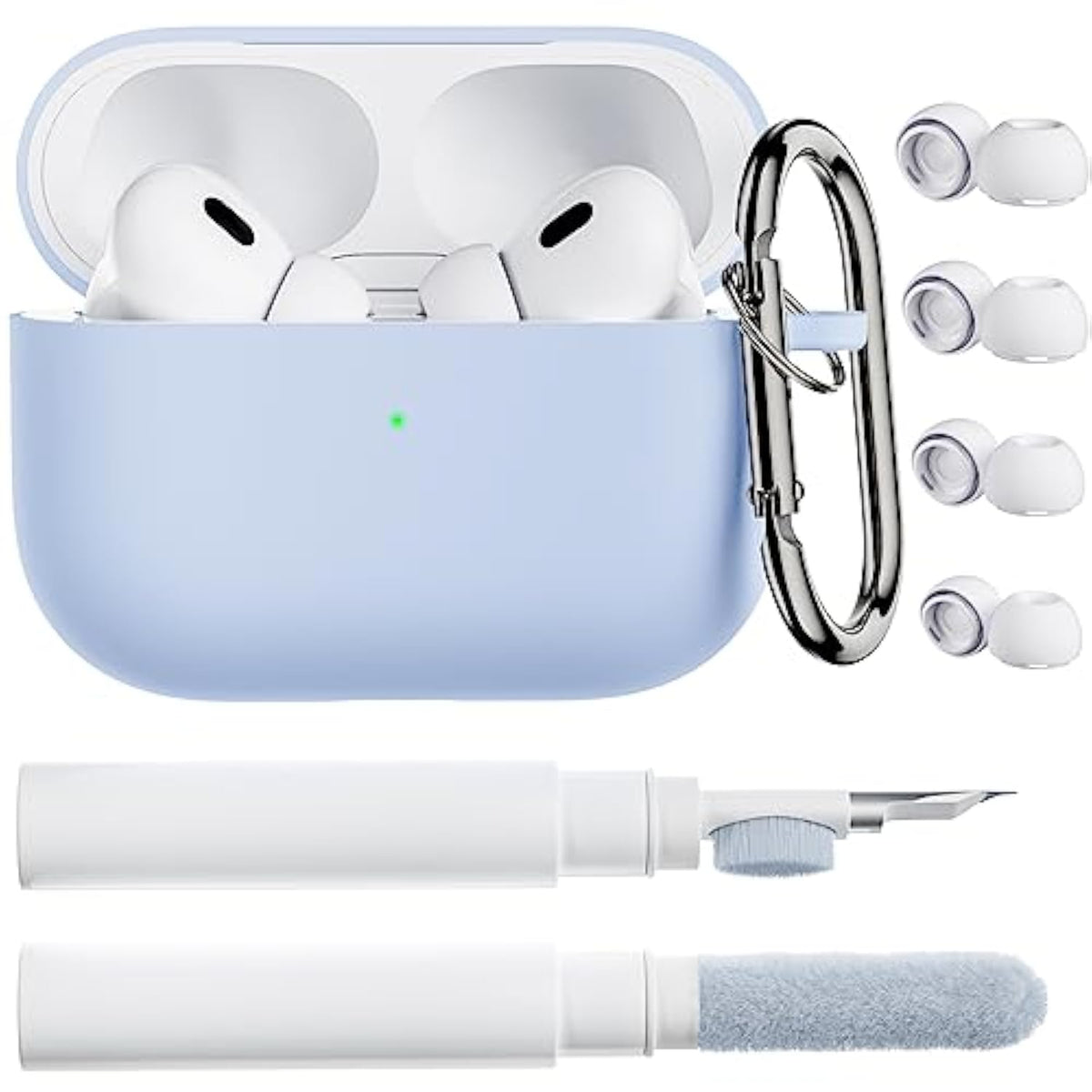 For Airpods Pro 2 Case, Compatible With Airpods Pro 1St/2Nd Generation, Soft Silicone Cover With Cleaner Kit, Eartips Protector & Keychain-Baby Blue