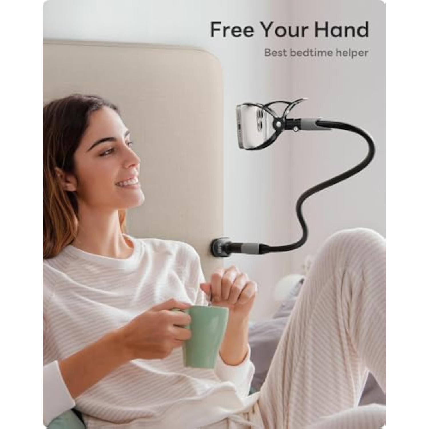 Gooseneck Bed Phone Holder, Flexible Long Arm Phone Mount For Desk, Clip Bracket Clamp Stand, Stand, Mobile Cell Phone Stand Document Camera Nintendo Switch (Black)