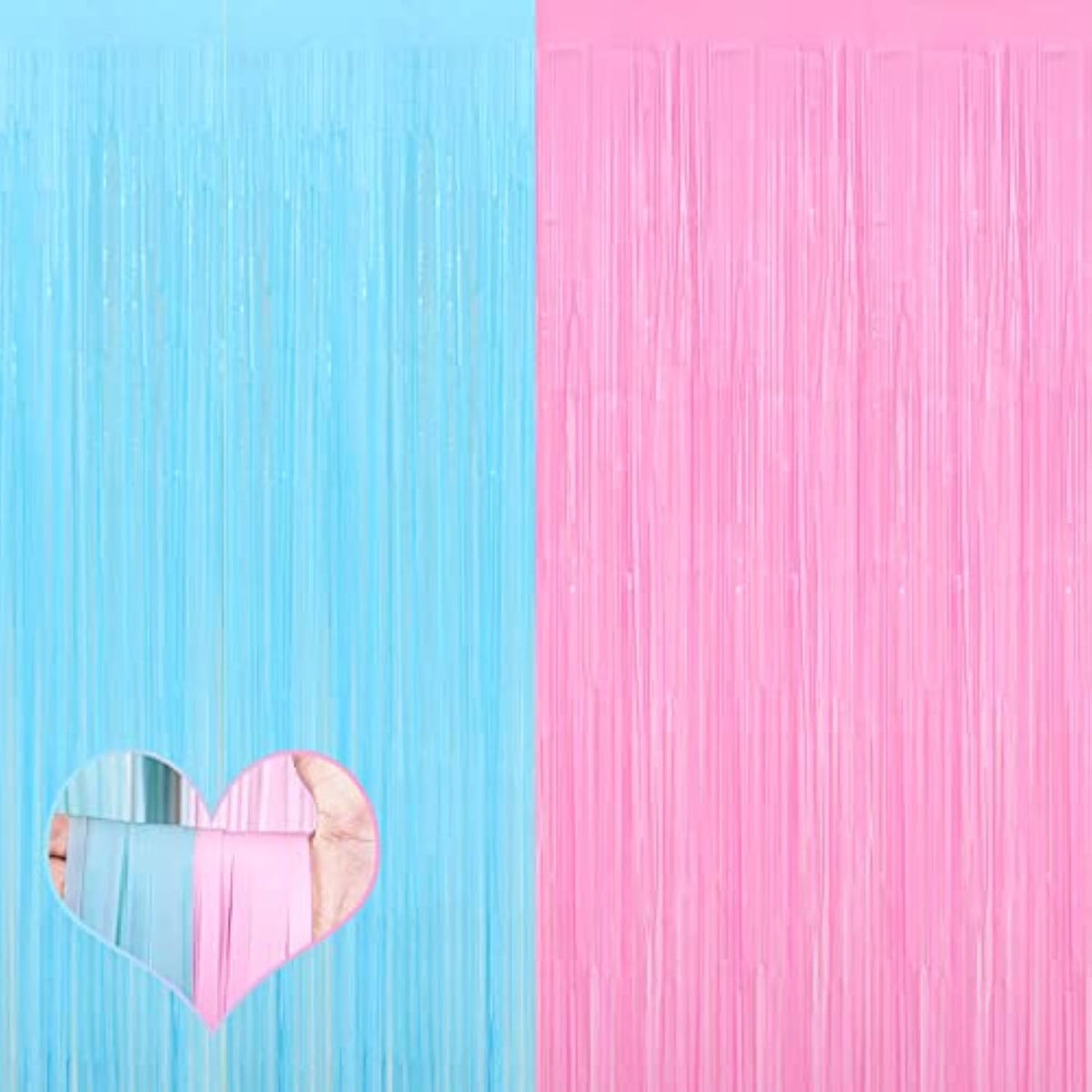4 Pack 3.2Ft X 8.2Ft Pink Blue Fringe Curtain Backdrop, Metallic Tinsel Foil Fringe Streamers Curtains Background For Photo Booth Wedding Gender Reveal Backdrop Boy Or Girl Birthday Party Decoration