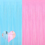 4 Pack 3.2Ft X 8.2Ft Pink Blue Fringe Curtain Backdrop, Metallic Tinsel Foil Fringe Streamers Curtains Background For Photo Booth Wedding Gender Reveal Backdrop Boy Or Girl Birthday Party Decoration