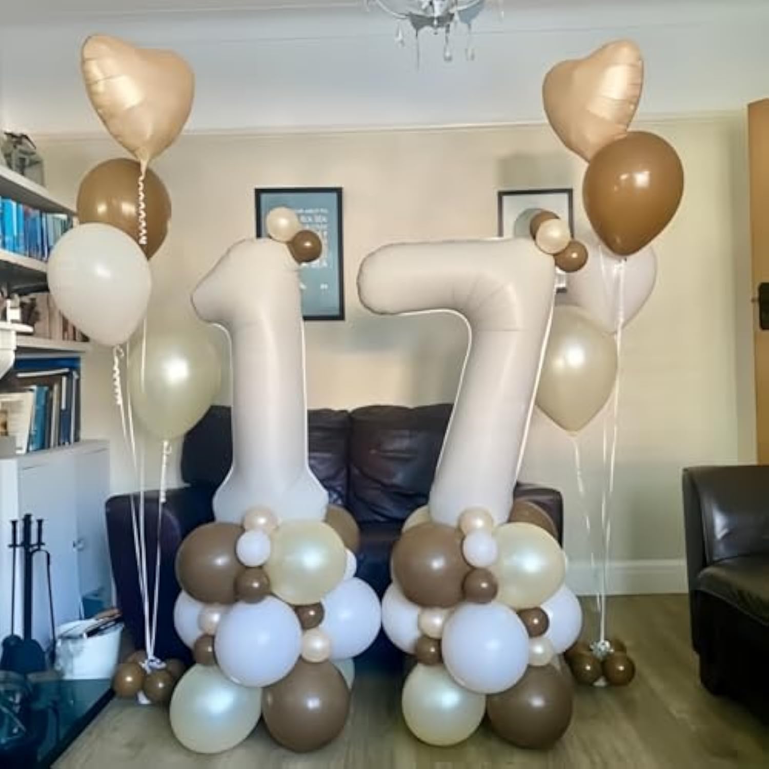 12Th Birthday Balloons For Girls, Large Foil Beige Cream Sand White Neutral 12 Balloon, Nude Tan Apricot Brown Helium Heart Star Balloon For Kids Birthday Wedding Anniversary Party Boho Decoration