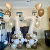 12Th Birthday Balloons For Girls, Large Foil Beige Cream Sand White Neutral 12 Balloon, Nude Tan Apricot Brown Helium Heart Star Balloon For Kids Birthday Wedding Anniversary Party Boho Decoration