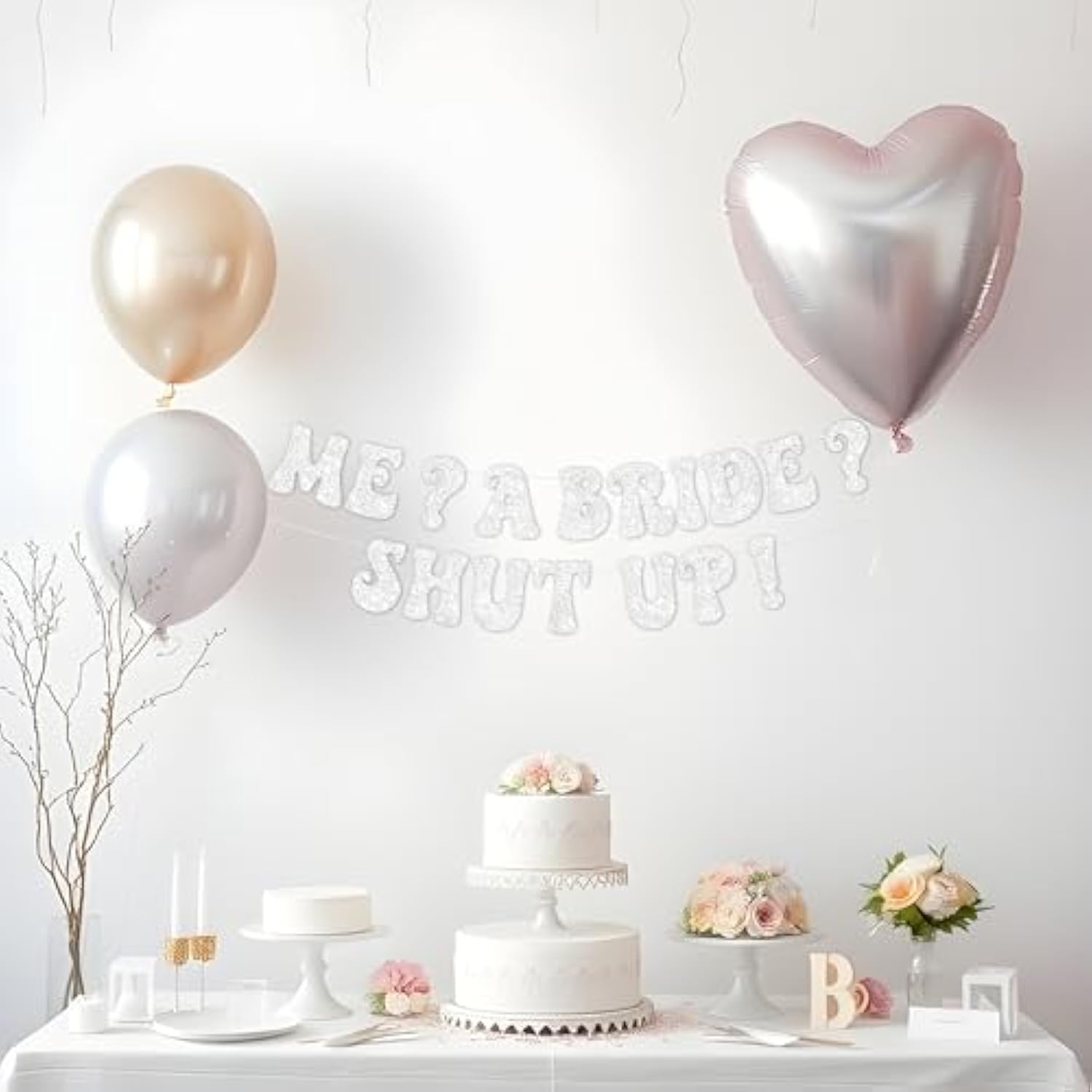 Princess Bachelorette Banner Me A Bride Shut Up! Glittery Silver Wedding Shower Banner For Bachelorette Party Decoration, Bridal Shower And Pre-Wedding Party Decor