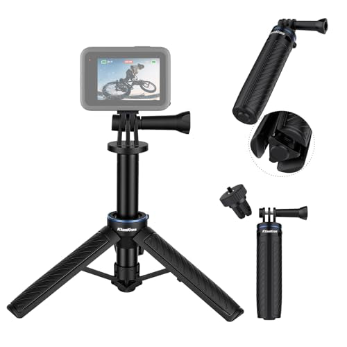 DJ-1 Mini Action Camera Tripod with Built-in 3-Prong Mount for DJI Pocket 3 & Action 6/5/4, 12" Extendable Selfie Stick, 1-Press Auto-Open Desktop