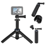 DJ-1 Mini Action Camera Tripod with Built-in 3-Prong Mount for DJI Pocket 3 & Action 6/5/4, 12" Extendable Selfie Stick, 1-Press Auto-Open Desktop