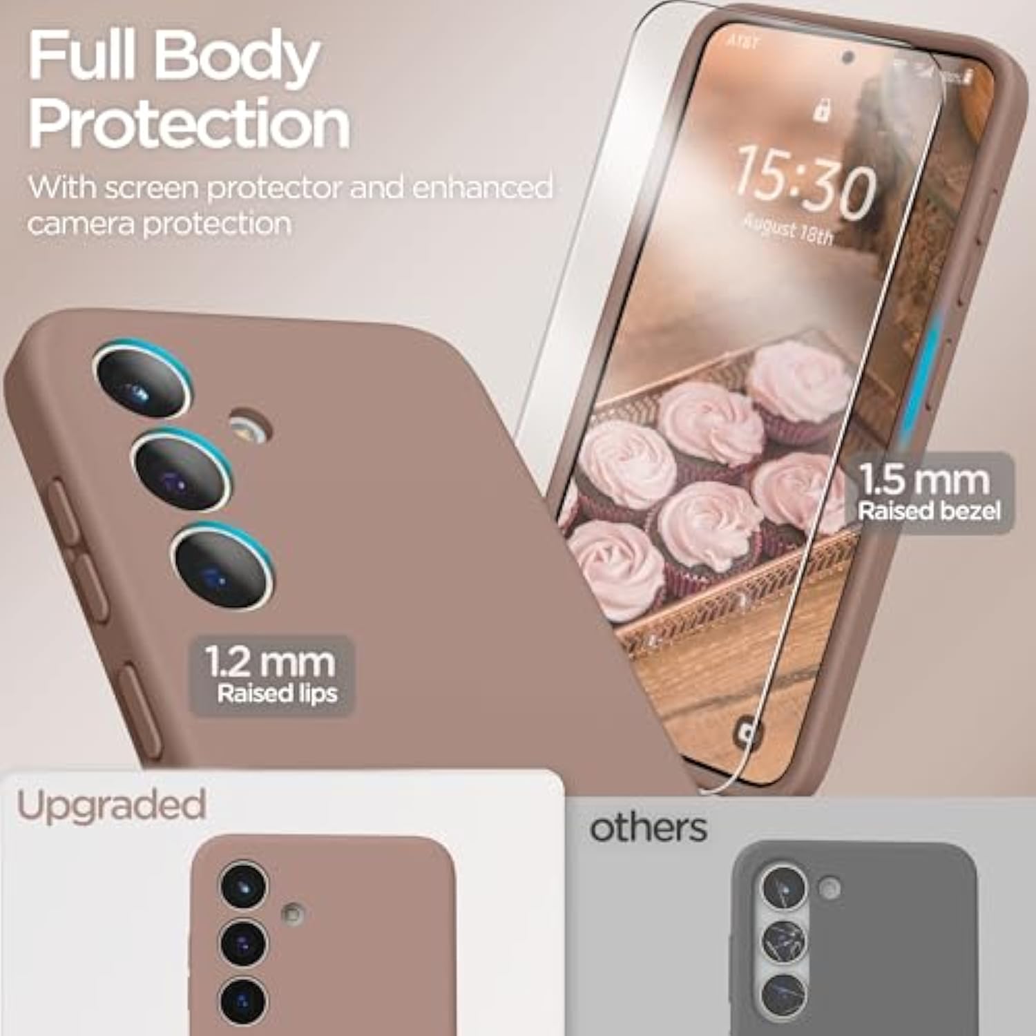 Designed For Samsung S24 Case 6.2 Inch, Liquid Silicone Case With Camera Protection With Microfiber Lining Shockproof Phone Case Cover For Galaxy S24 (2024), Light Brown