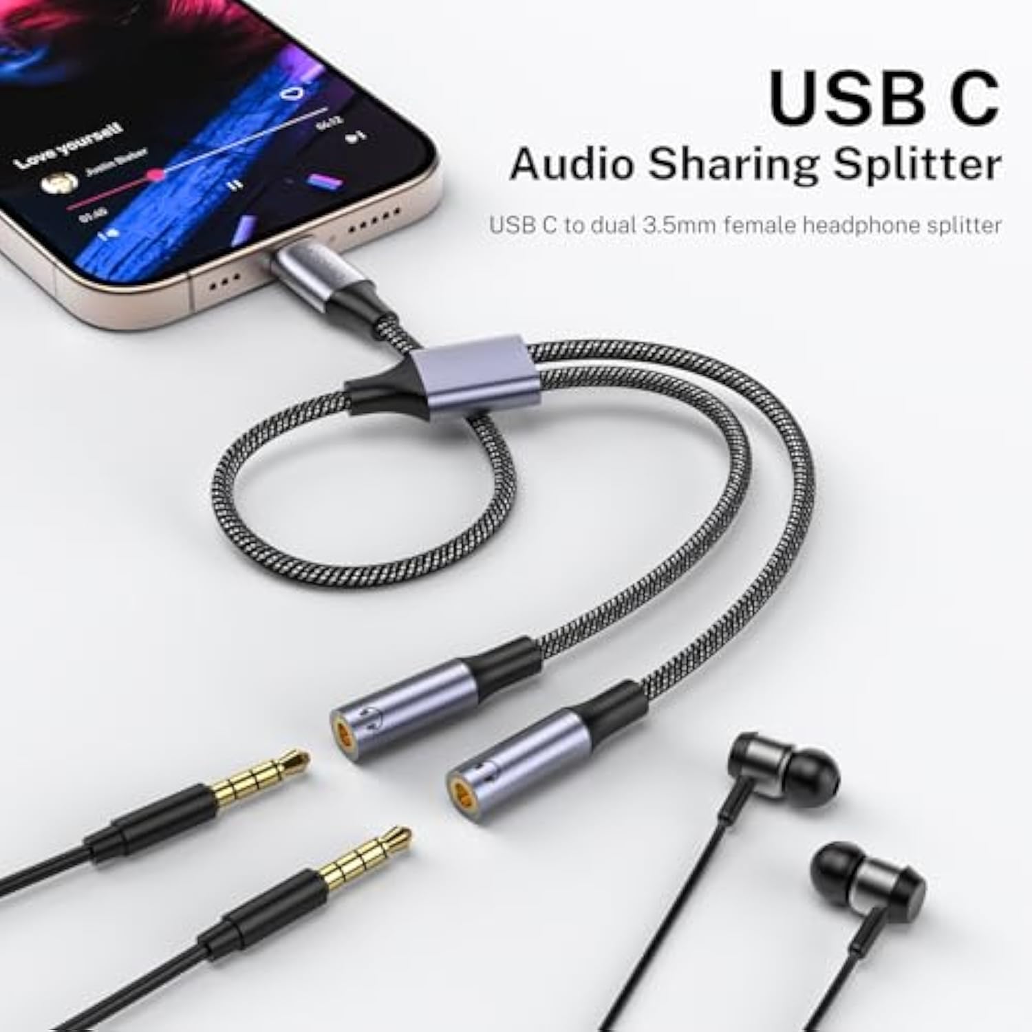 Usb C To Dual 3.5Mm Female Headphone Splitter,Type C To Dual 3.5Mm Female Headphone Adapter Compatible With Pixel 7 6, Galaxy S23 Iphone 15 Pro Max/Pro/Plus