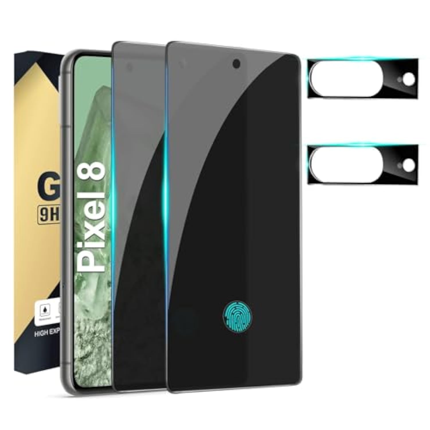 [2+2 Pack] Privacy Screen Protector Compatible With Pixel 8 5G, 2 Tempered Glass Film With 2 Camera Lens Protectors, High Clarity, Bubble Free, Anti-Spy Protection