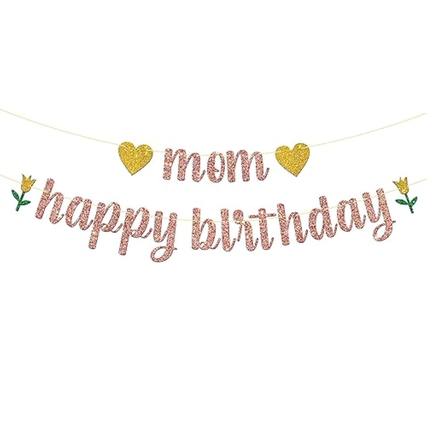 Rose Gold Glitter Mom Happy Birthday Banner - Mother'S Birthday Party Decorations - Mommy Women'S Bday Party Supplies