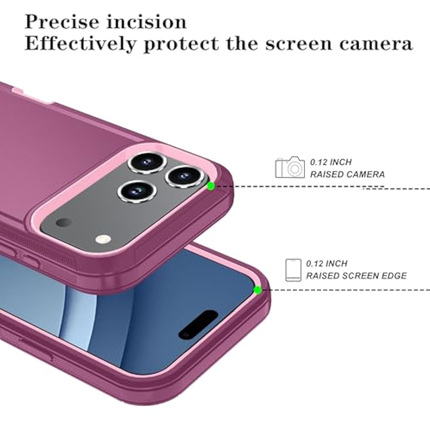 Compatible With Iphone 17 Pro Max Case With Hd Screen Protector, Heavy Duty Shockproof & Dustproof & Dropproof 3-Layer Cover For Iphone 17 Pro Max, Wineredpink