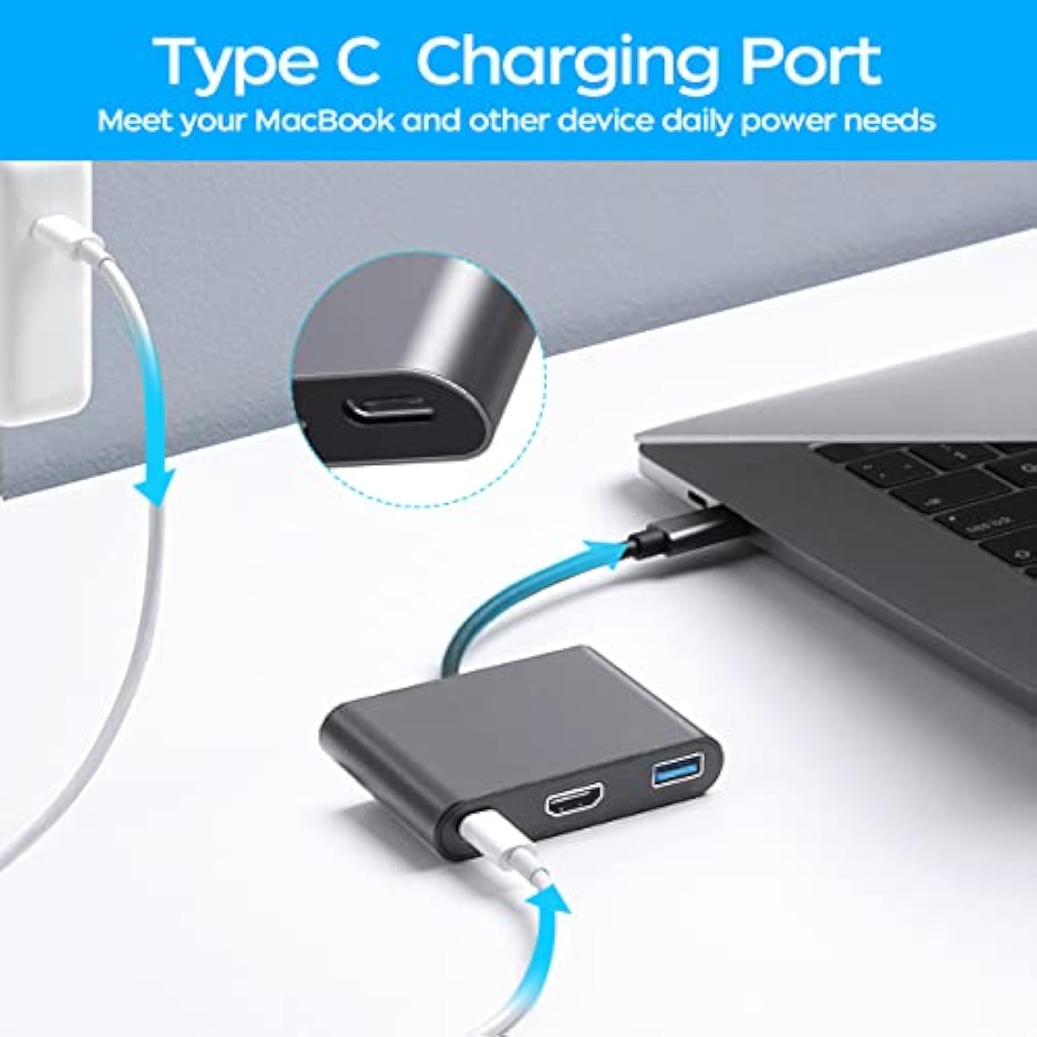 Usb C To Hdmi Multi-Port Adapter, Digital Av Multi-Port Adapter With 4K Hdmi &