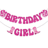 Hot Pink Birthday Girl Banner, Disco Cowgirl Birthday Banner For Women, Western Cowboy Cowgirl Birthday Party Decorations Girls Rodeo Birthday Party Supplies
