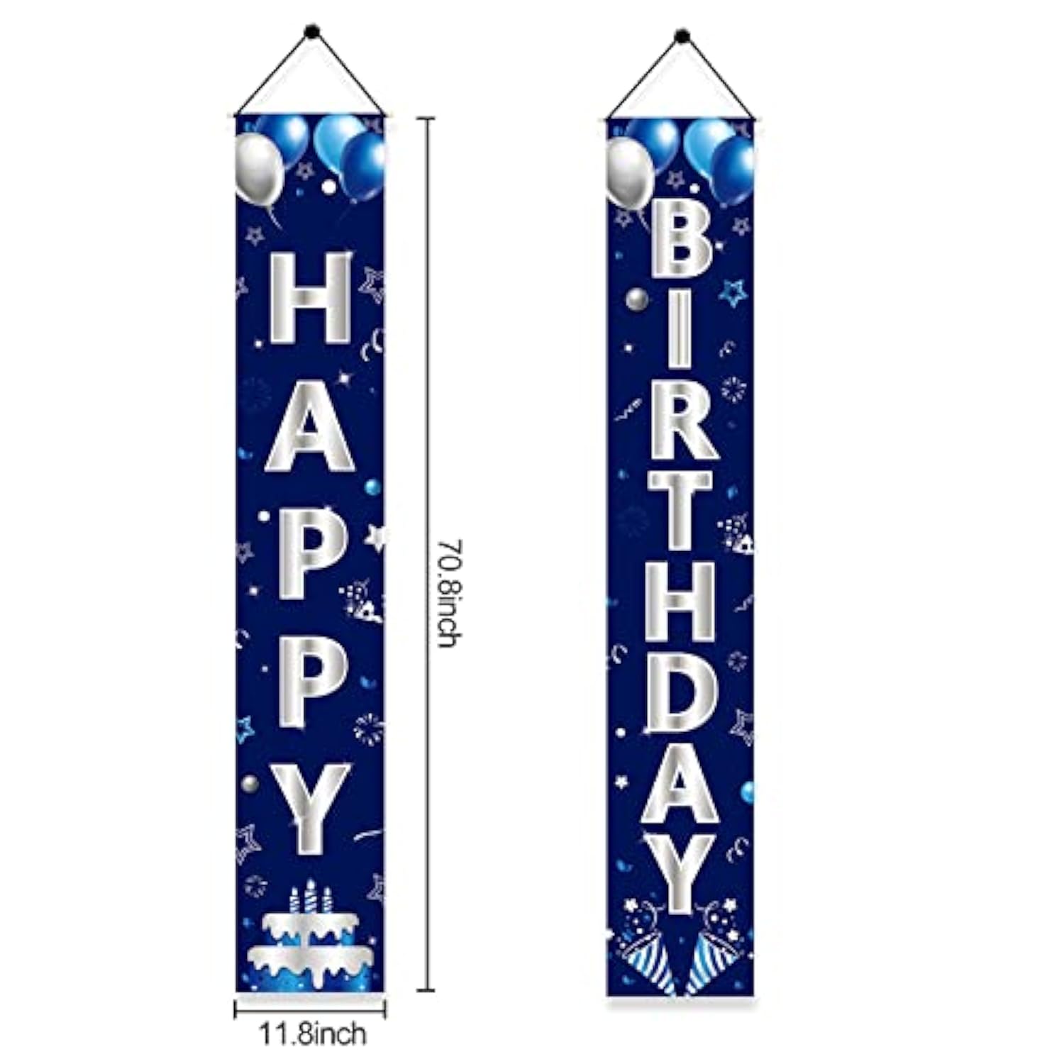 Blue & Silver Happy Birthday Banner: Party Door Decor