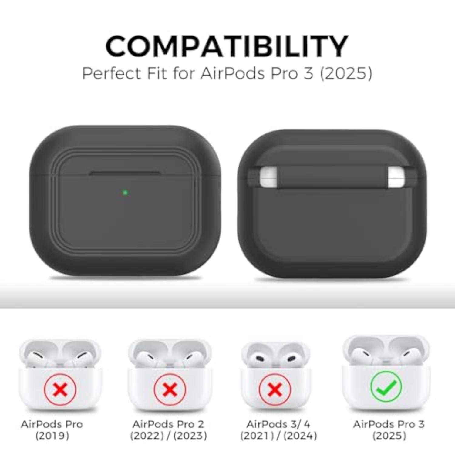 AirPods Pro 3 Case - Simple Smart Design Silicone Case for Apple AirPods Pro 3rd Generation, Black