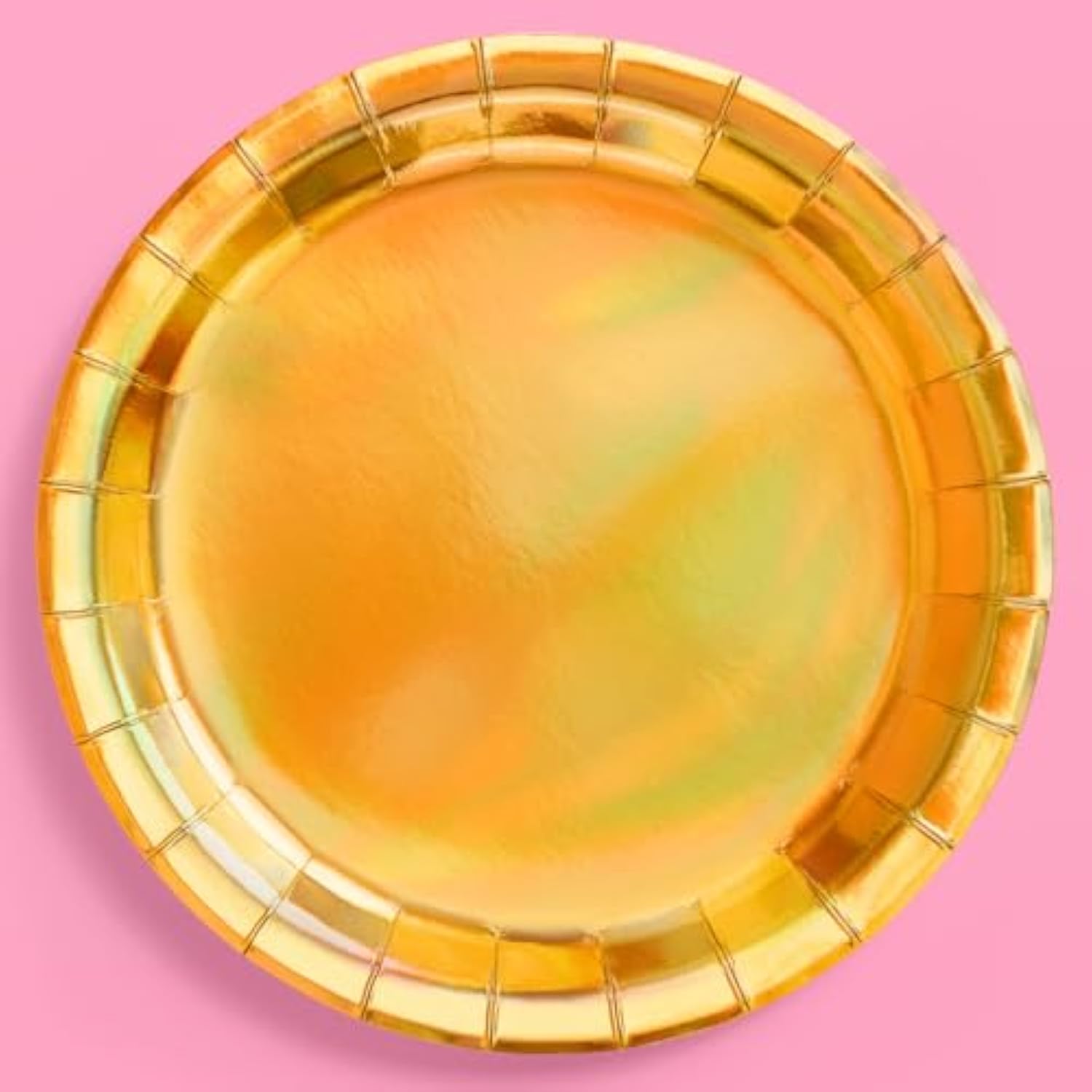 Gold Holographic Foil Plates - 25 Pack | Happy Birthday Party Decorations, Holiday Party, Cool Cake Plates, New Year'S Eve, Gold Bachelorette Disposable Party Plates
