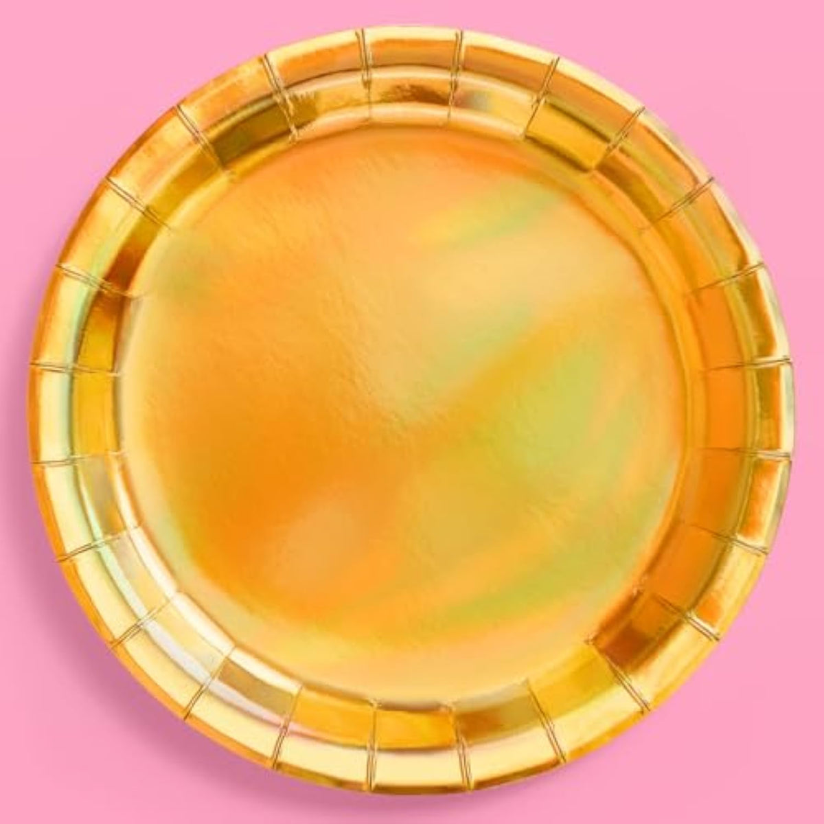 Gold Holographic Foil Plates - 25 Pack | Happy Birthday Party Decorations, Holiday Party, Cool Cake Plates, New Year'S Eve, Gold Bachelorette Disposable Party Plates