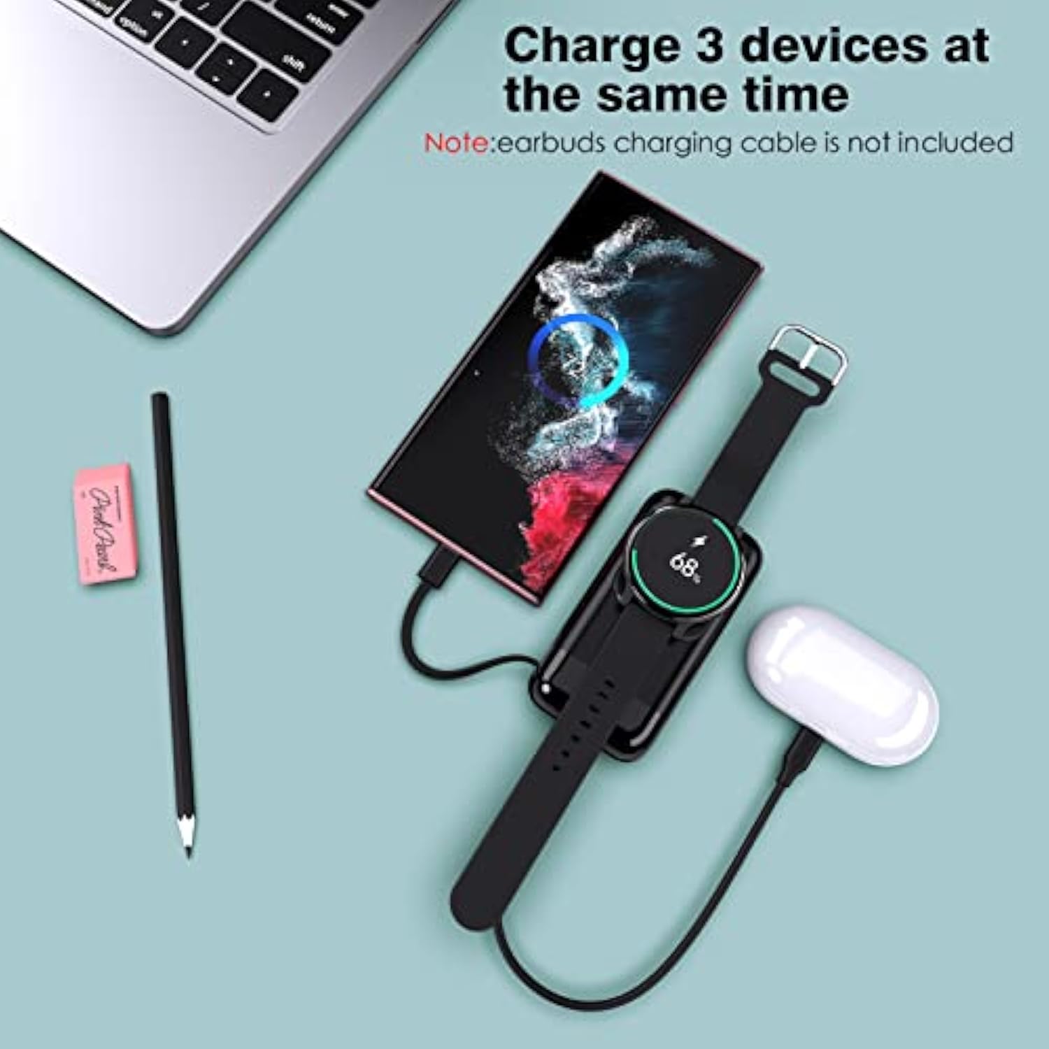 Portable Watch Charger, 6000Mah Watch Charger For Galaxy Watch 7/Ultra/6/6 Classic/5 Pro/5/4 Classic/4/3/Active 2, 2 In 1 Phone And Watch Charger For Galaxy S25 Ultra/S24 Ultra/Z Fold6/Z Flip6/S23