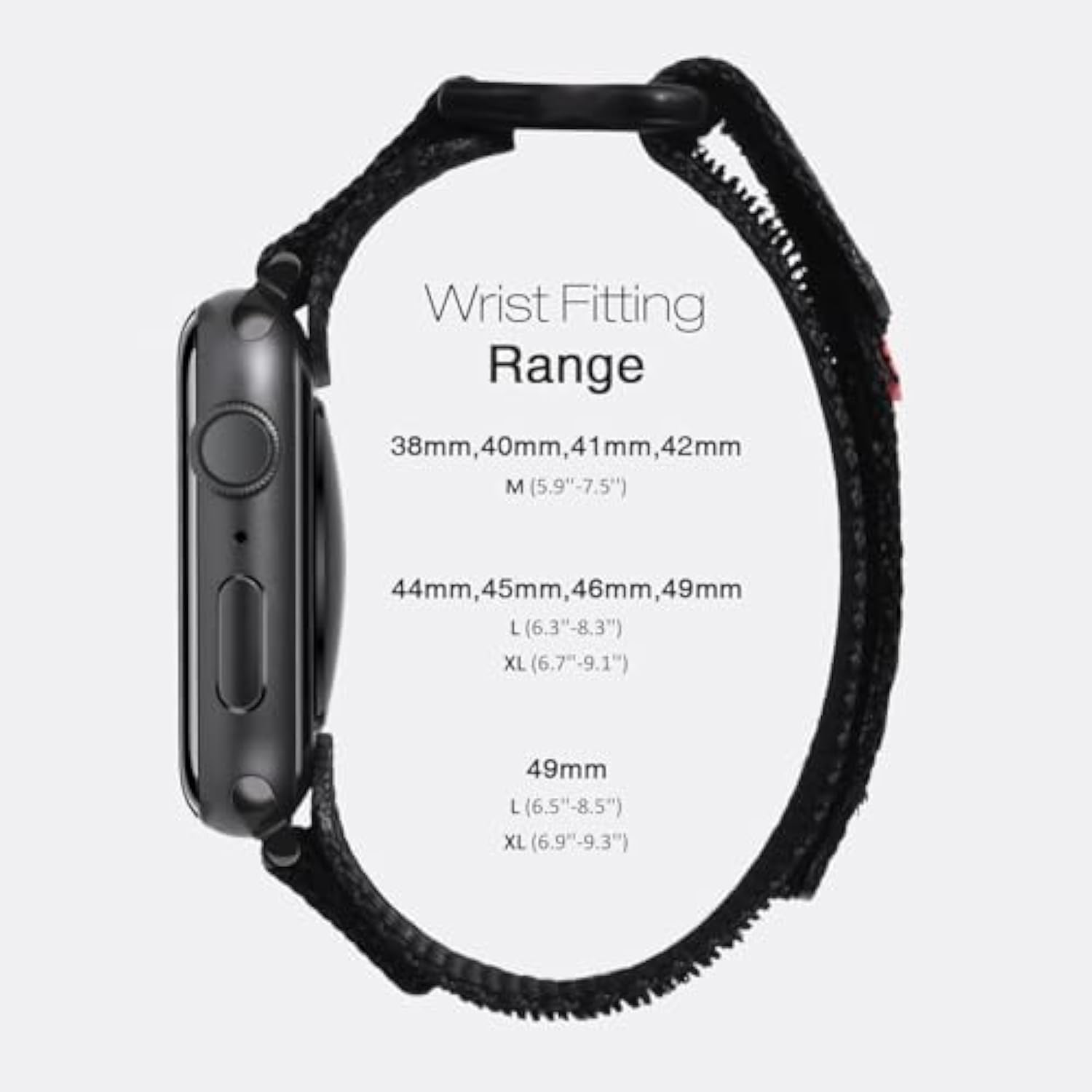 Compatible With Apple Watch Series 10 Band Series 9/8/7/6/5/4/Se/Se2/Ultra 1/2, Nylon Sports Strap With Woven Design For 49Mm/46Mm/45Mm/44Mm (L, Black)