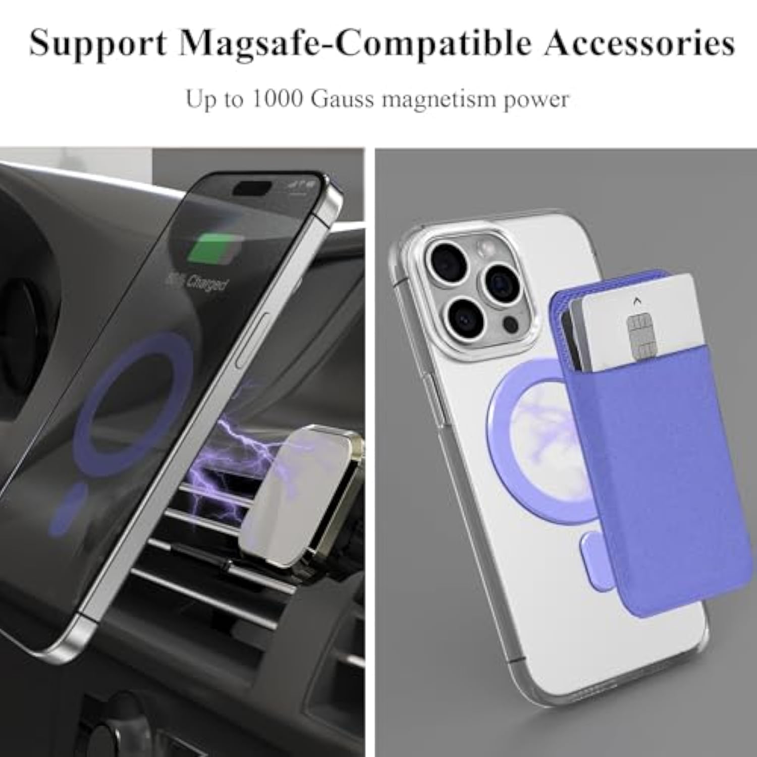 For Magsafe Sticker, 2 Pcs Magnetic Ring For Phone Case, Universal Adapter Ring Compatible With Magsafe Accessories & Wireless Charging For Iphone 17/16/15/14/13/12/11, Galaxy S25/S24 (Purple)