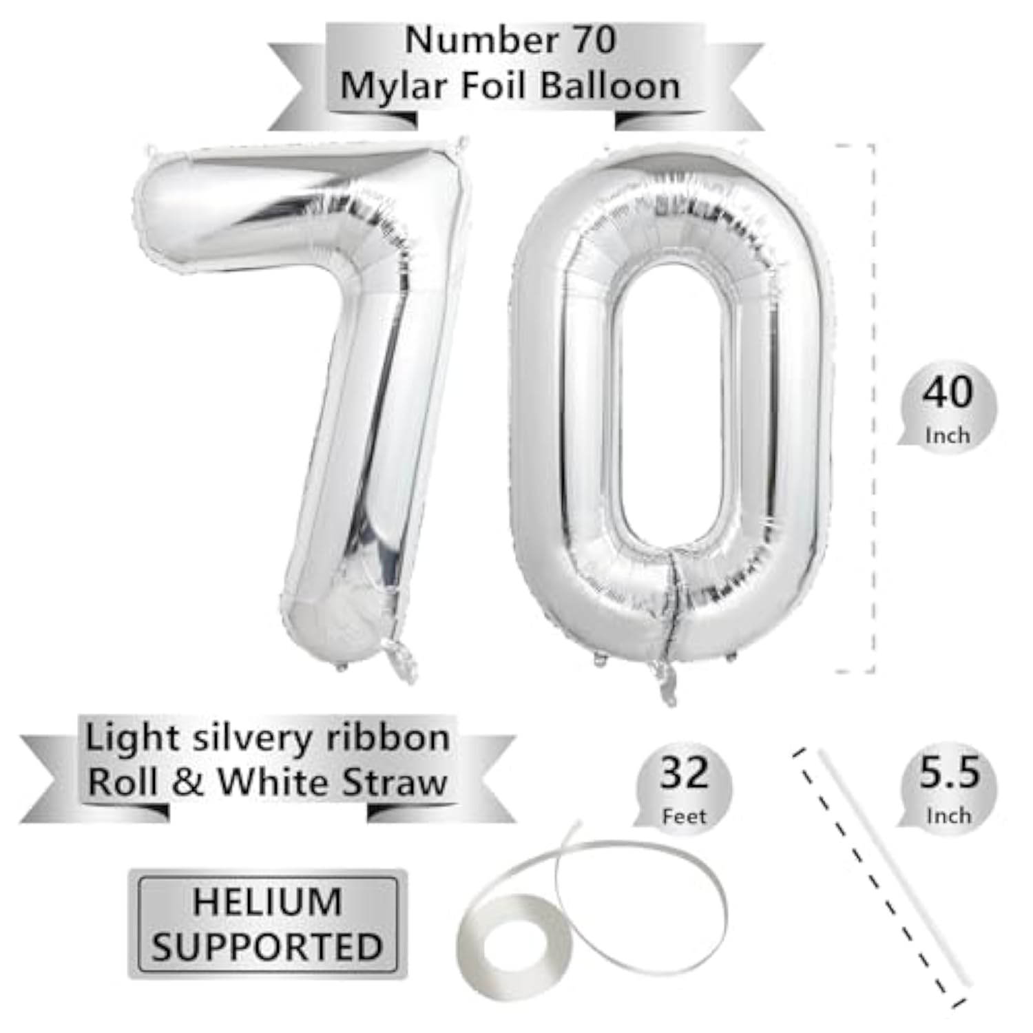 40 Inch Silver 70 Number Balloons, Giant Jumbo Helium Mylar Foil Silver Number Balloons For Birthday, Silver Mylar Digital Balloons For 70Th Birthday, Anniversary Party Decorations Supplies