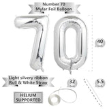 40 Inch Silver 70 Number Balloons, Giant Jumbo Helium Mylar Foil Silver Number Balloons For Birthday, Silver Mylar Digital Balloons For 70Th Birthday, Anniversary Party Decorations Supplies