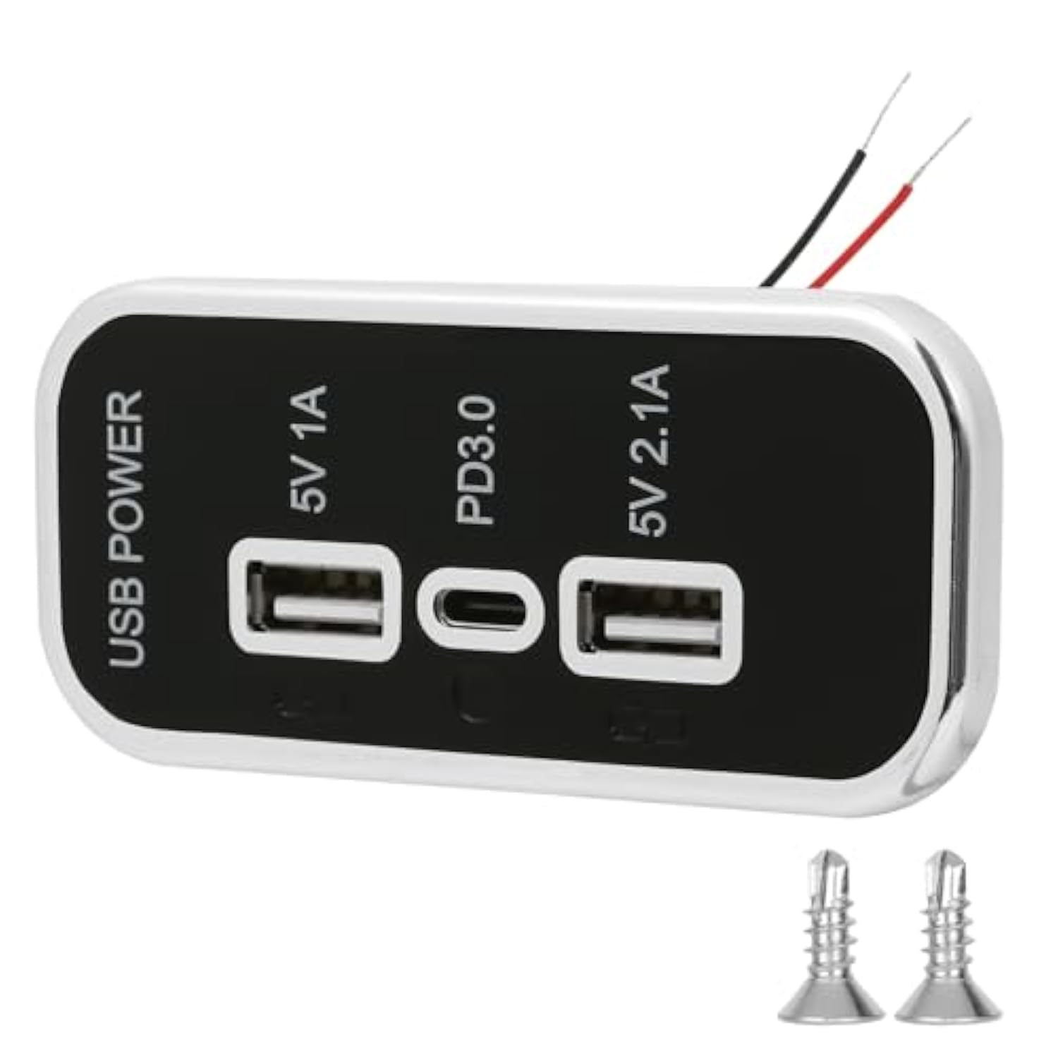 3 Ports 12V Rv Usb Outlet, Pd3.0 Usb C & Dual Usb A Car Charger Socket Panel Wall Mount With Screws, Automotive Usb Power Outlet Fast Charger Adapter For Marine Boat Motorcycle Truck Golf Cart (1Pc)