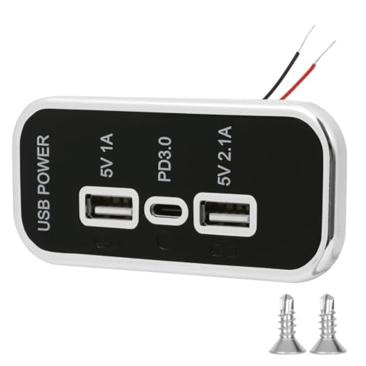 3 Ports 12V Rv Usb Outlet, Pd3.0 Usb C & Dual Usb A Car Charger Socket Panel Wall Mount With Screws, Automotive Usb Power Outlet Fast Charger Adapter For Marine Boat Motorcycle Truck Golf Cart (1Pc)