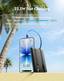 22.5W Fast Charging Portable Charger, Slim 10000mAh Power Bank with Built-in Cables, Small USB C Battery Pack for iPhone iPad  Galaxy Pixel LG