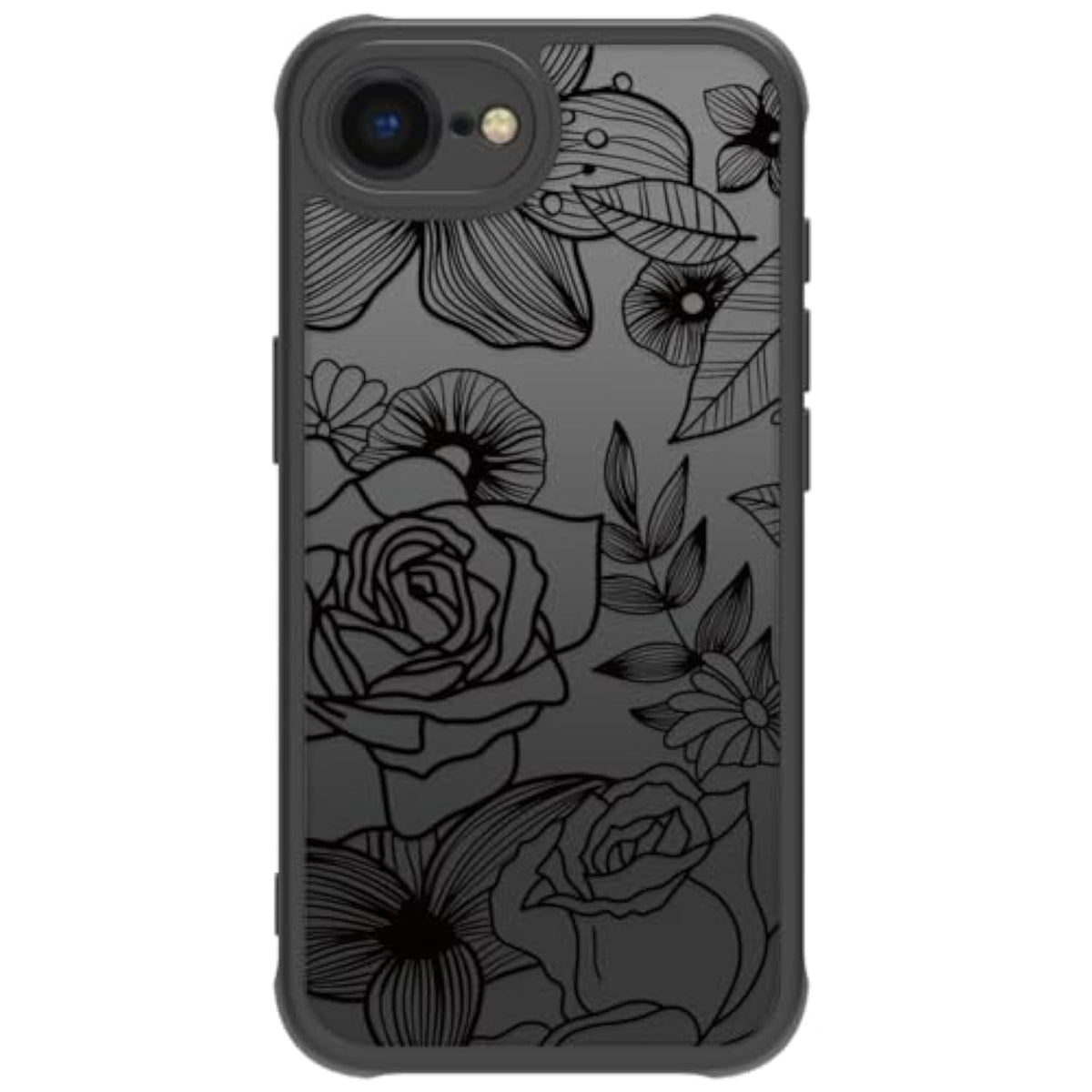 Cute Flower Phone Case Compatible With Iphone 16E, Rose Aesthetic Black Line Art Floral Pattern Print, Hard Pc Heavy Duty Protection Shockproof Cover For Girls Women