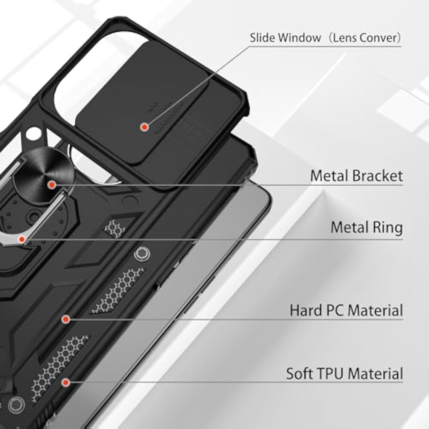 Fit For Oneplus Nord N30 5G Case With Slide Camera Cover & Screen Protector (2 Pack), Build In 360° Rotating Ring Kickstand [Military Grade] Protective Case For Nord N30 5G Case, Black