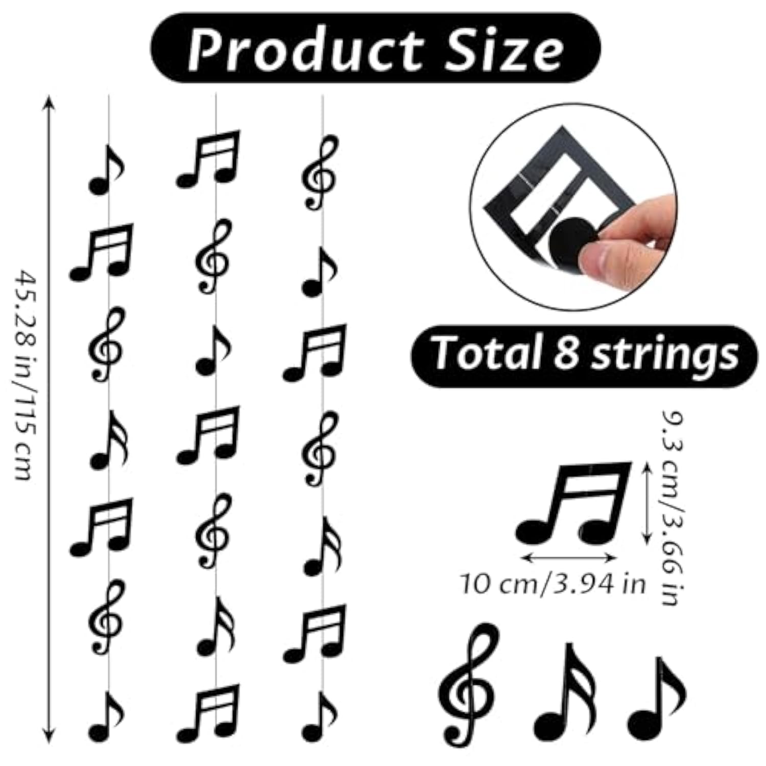 8Pcs Music Notes Party Decorations, Black Musical Note Hanging Swirl, Music Theme Party Supplies, Musical Notes Garland For Concerts, Music-Theme Parties, Birthdays, Weddings And Baby Showers
