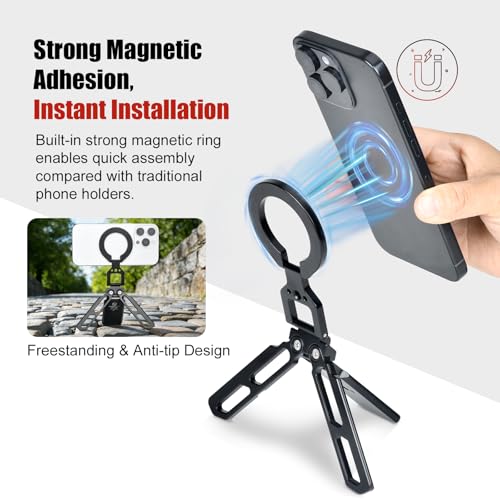 MPH-01 Magnetic Pocket Phone Tripod Foldable Compatible with Magsafe for iPhone 17/16/15/14/13/12 Plus Pro Max Series, Cell Phone Tripod Mount Handle