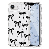 Bow Case for iPhone 17e/16e, Cute Ribbon Bows Wavy Curly Frame Clear Phone Case for Girls Women, Aesthetic Bowknot Transparent Soft Silicone TPU