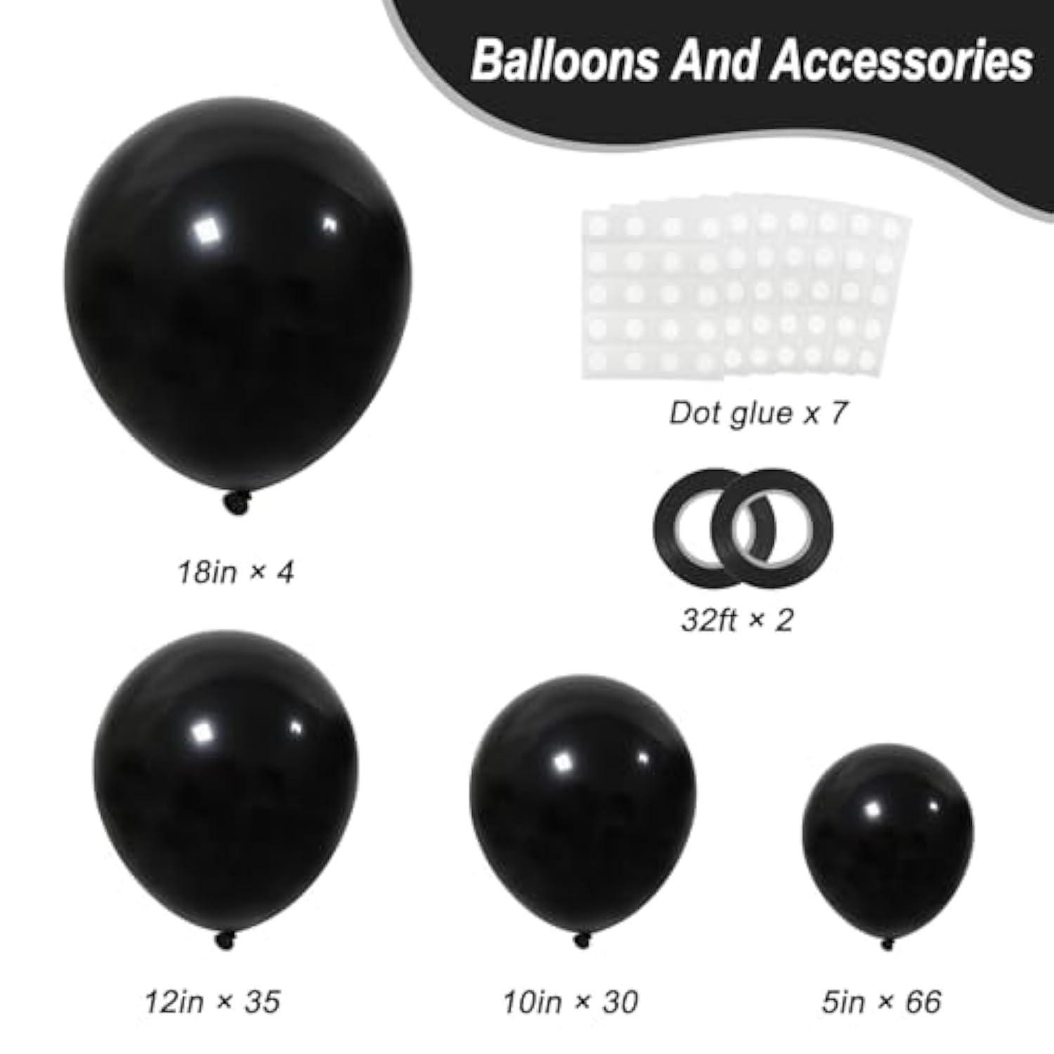 Black Balloon Arch Kit: 135 Latex Balloons for Party Decor