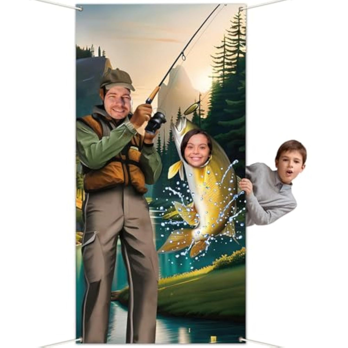 Gone Fishing Party Decorations Fisherman Photo Door Banner Fishing Photo Booth Props, Large Backdrop Hanging For Kids Boys Girls Fisher Tournament Birthday Party Game Decor Favors Supply