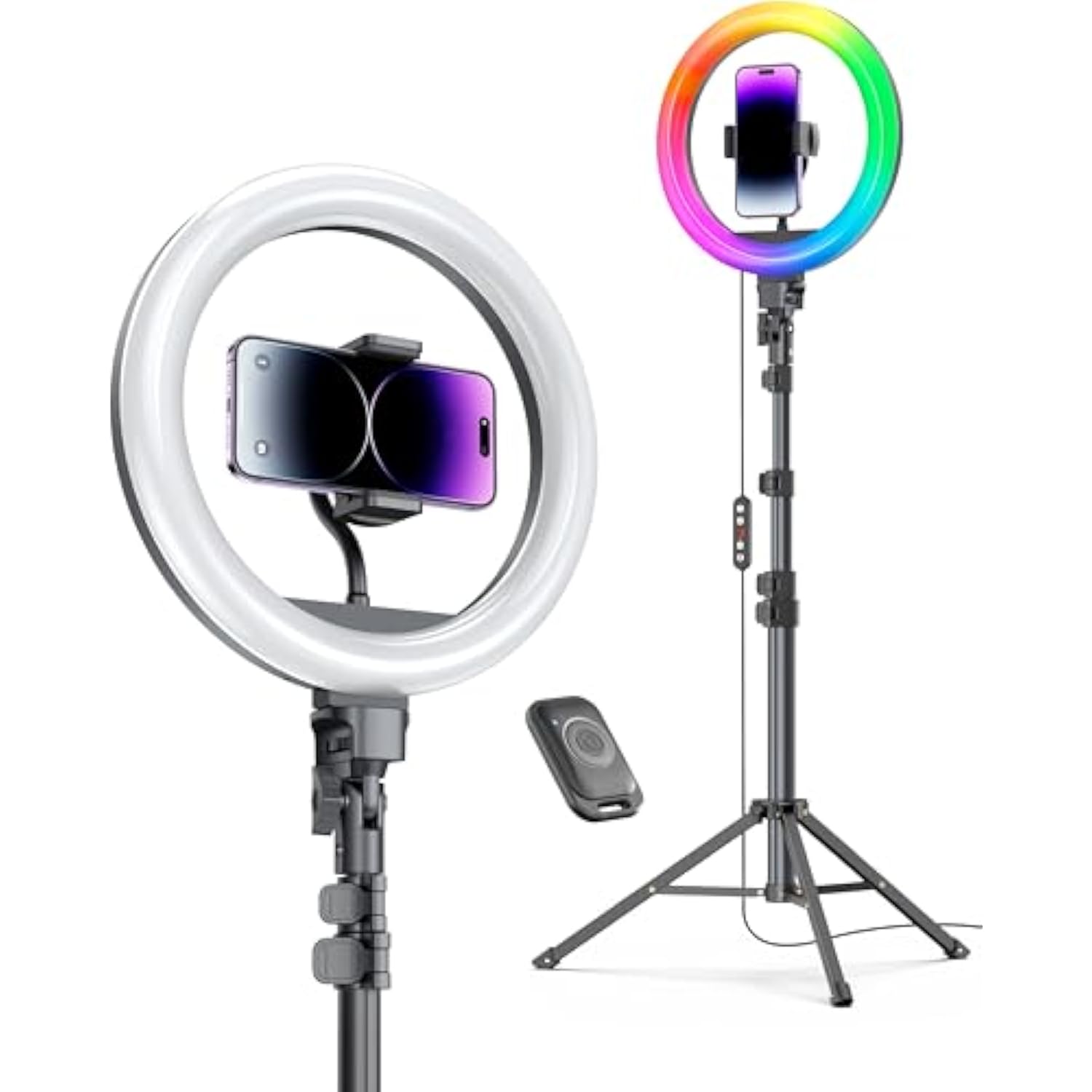 12'' Ring Light With Stand 72'' Tall & 2 Phone Holders,38 Color Modes Selfie Light With Tripod Stand, Big Led Ring Light For Iphone/Android/Camera,Youtube,Makeup