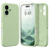 Magnetic For Iphone 16 Case, Compatible With Magsafe, [Full Camera Protection][Screen Protector] Silicone Shockproof Protective Phone Case For Iphone 16 6.1", Matcha