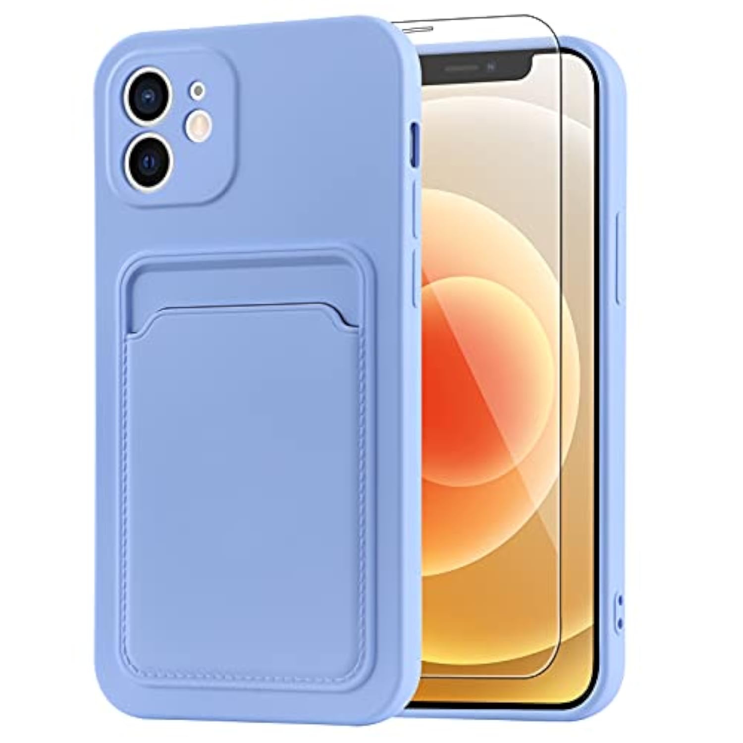 Compatible With 12 Case Tpu Card Holder Wallet Cover,Camera Protection + Screen Protector Soft Card Slot Phone Case -Purple