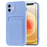 Compatible With 12 Case Tpu Card Holder Wallet Cover,Camera Protection + Screen Protector Soft Card Slot Phone Case -Purple