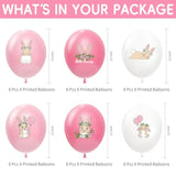 48 Pcs Bunny Birthday Decorations Balloons Set, Pink Rabbit Bunny Theme Print Latex Balloons Party Supplies For Birthday Baby Shower, Easter
