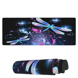 Laptop Mouse Pad Abstract Sparkle Dragonfly Roses Desk Mat With Stitched Edges 31.5X 11.8 Inch Non-Slip Large Keyboard Rubber Writing Table Mat For Office Home