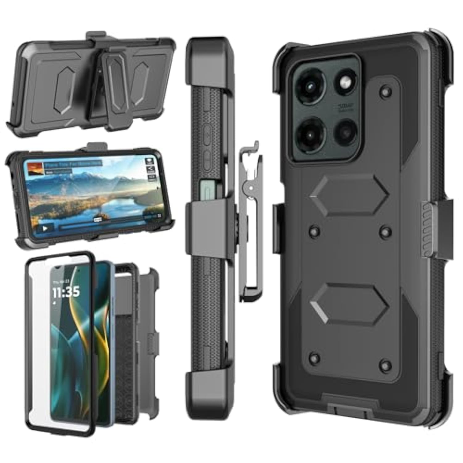 For Moto G 5G 2025 Case, For Motorola Moto G 5G 2025 Phone Holster Case, [Nbeck] Shockproof Heavy Duty Built-In Screen Protector Rugged Swivel Belt Clip Holster Kickstand Hard Cover [Black]