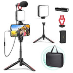 Smartphone Video Vlogging Kit With Led Light, Phone Holder, Microphone, Tripod, Carry Bag, Youtube Starter Kit For Iphone/Android, Content Creator Kit For Video Recording Vlogging(Black)