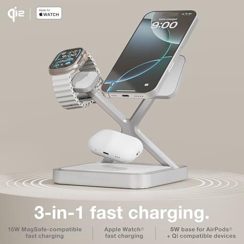 XGrid XDS3: 3-in-1 Wireless Charging Stand Charging Station for iPhone, Apple Watch, and AirPods MagSafe Compatible, Qi2 Certified Includes 45W USB-C