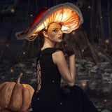 Led Mushroom Hat Gift Renaissance Halloween Costume Light Up Cosplay Fairy Party Hat Oversized With 10 Pcs Lights(Red)