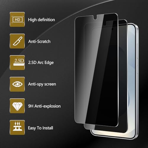 2 Pack Privacy Screen Protector for Samsung Galaxy S24 + / S24 Plus / S25 + / S25 Plus, Anti Spy Tempered Glass 9H Hardness, Black Protector Anti